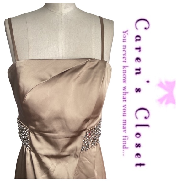 Calvin Klein Gold Stretch Satin Embellished Cocktail Evening  Dress - Picture 5 of 10